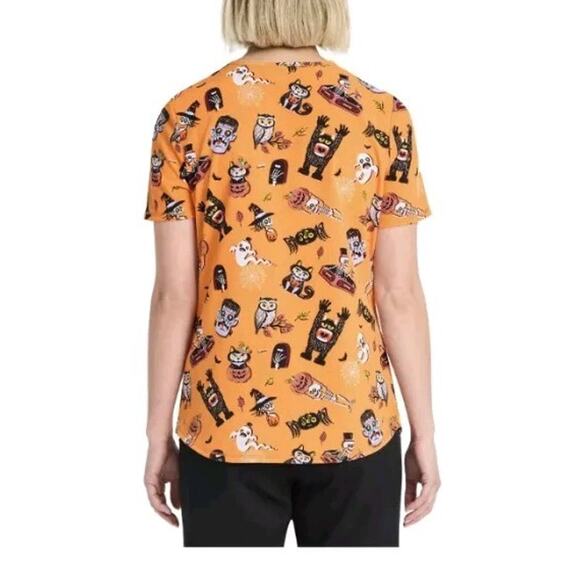 2XL Scrubstar Halloween Fright Friends Women's V-Neck Print Scrub Top New - Picture 4 of 6